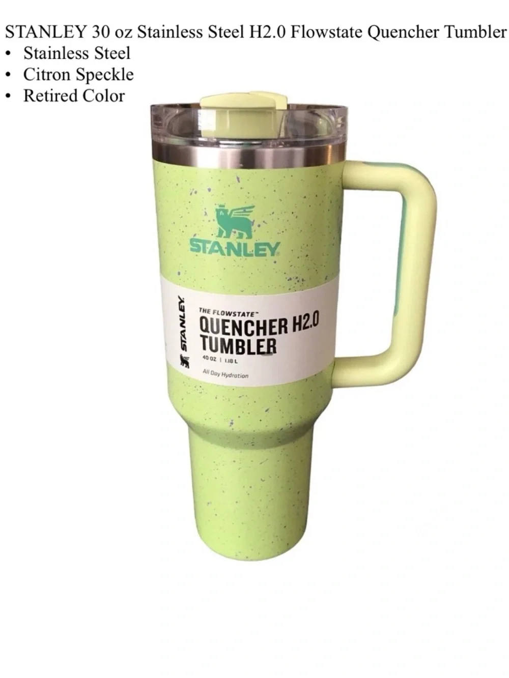 New Stanley Quencher H2.0 Tumbler Straw Cup 30oz RETIRED COLOR- Citron Speckle - Picture 12 of 12